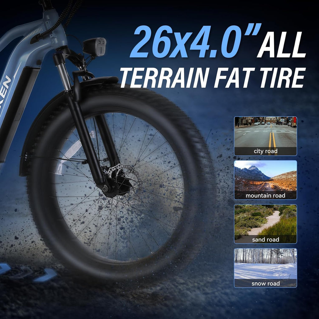 Wooken Gale 1500W Electric Bike 26' x 4.0 Fat Tire Electric Bike, EBike for Adults with 48V 720WH Removable Battery, Up to 60Miles Ebikes,7 Speed,SGS Certified to UL2849