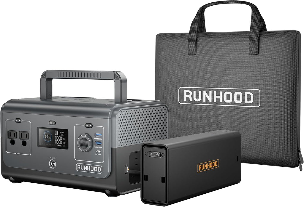 RUNHOOD Solar Generator Rallye 600 Mini Pro, 324WH Portable Power Station Swappable&Replaceable Batterie, 2X600W(Peak 1200W) Pure Sine Wave AC Outlet Power Station for Outdoors Camping/CPAP/HomeUse