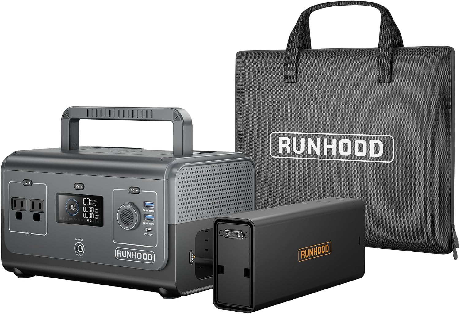 RUNHOOD Solar Generator Rallye 600 Mini Pro, 324WH Portable Power Station Swappable&Replaceable Batterie, 2X600W(Peak 1200W) Pure Sine Wave AC Outlet Power Station for Outdoors Camping/CPAP/HomeUse