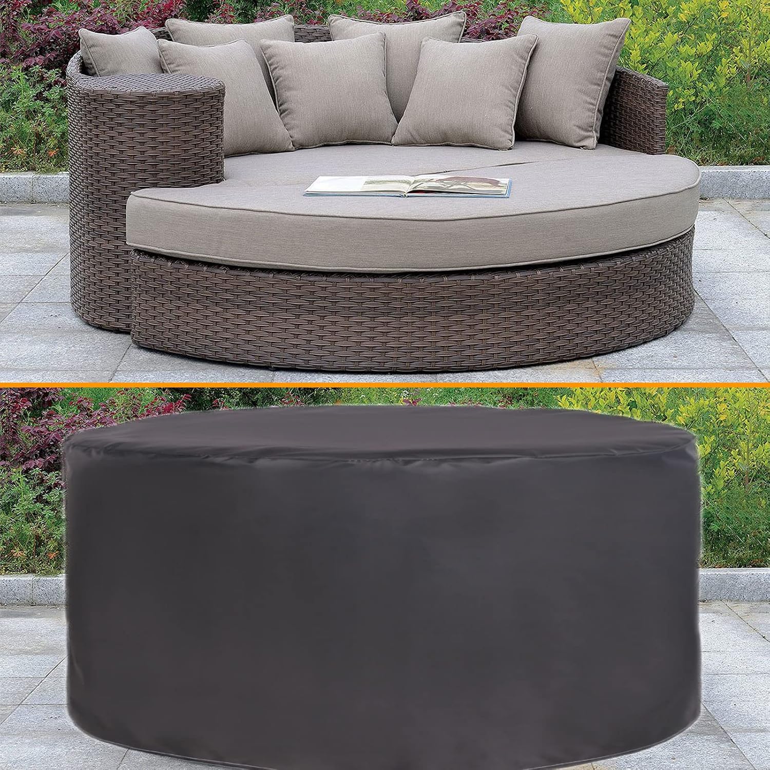 YSUEFIJO Patio Furniture Cover Black 126x51in Garden Furniture Covers Waterproof Round Table Cover 420D Oxford Fabric Anti-UV Tear-Resistant Easy to Clean for Sofa Dining Table and Chairs