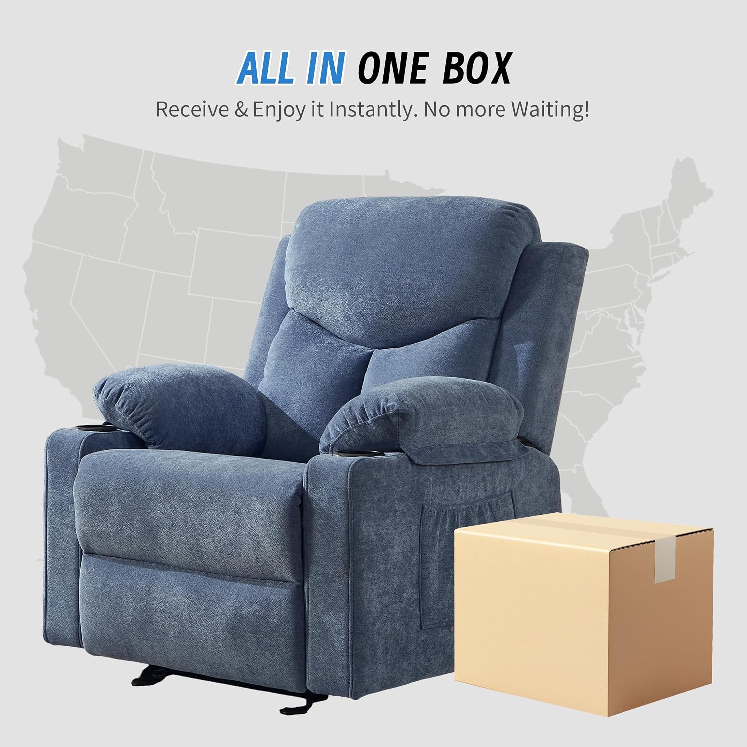 Manual Rocker Recliner Chair for Adults with Vibration Massage,Glider Rocking Recliner Chairs for Living Room Bedroom Overstuffed Reclining Sofa Chair with Pockets and Cup Holds (Navy Blue)