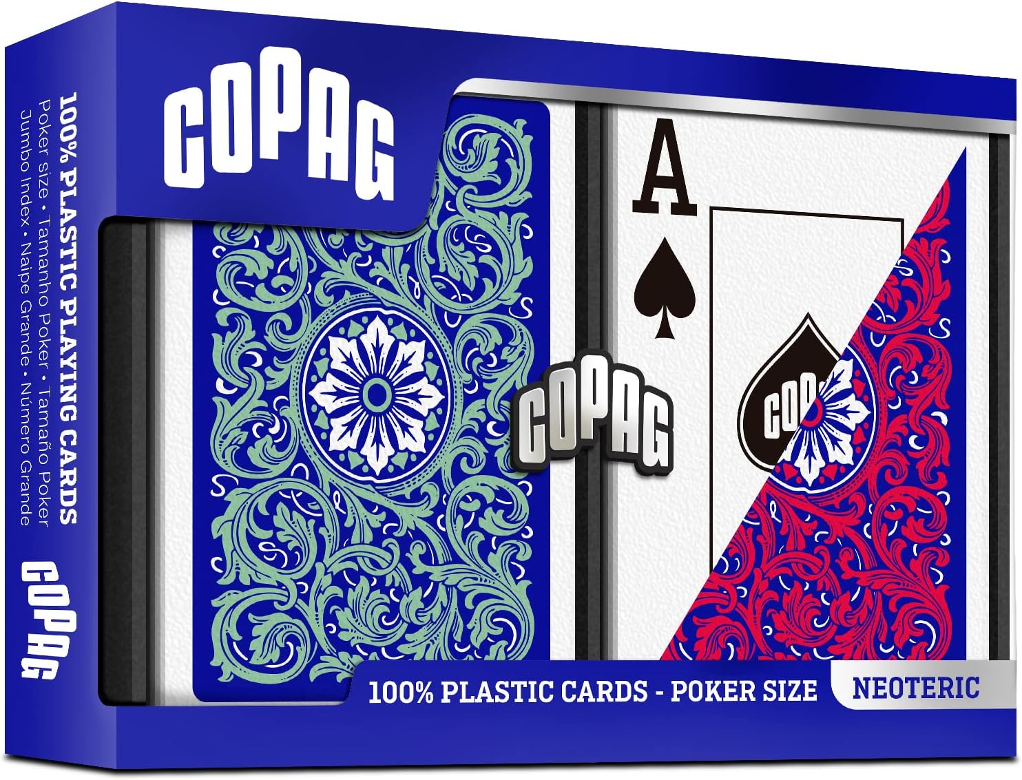 Copag 1546 Neoteric Design 100% Plastic Playing Cards, Poker Size (Standard) Green/Red (Jumbo Index, 6 Set)