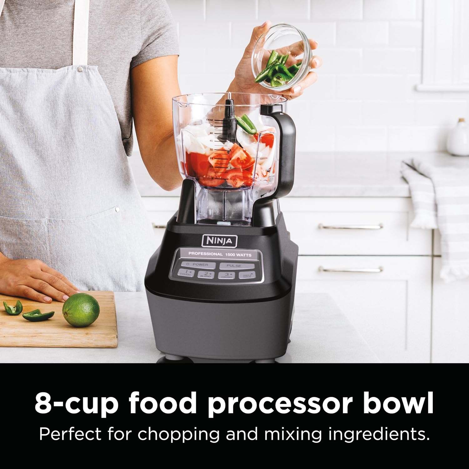 Ninja Kitchen System | All-in-One Food Processor & Blender for Smoothies | Includes Pitcher, Travel Cup, & 8-Cup Bowl | Makes Salsa, Dough, Shakes, & Frozen Drinks | 120 Volts | Black | BL770AMZ