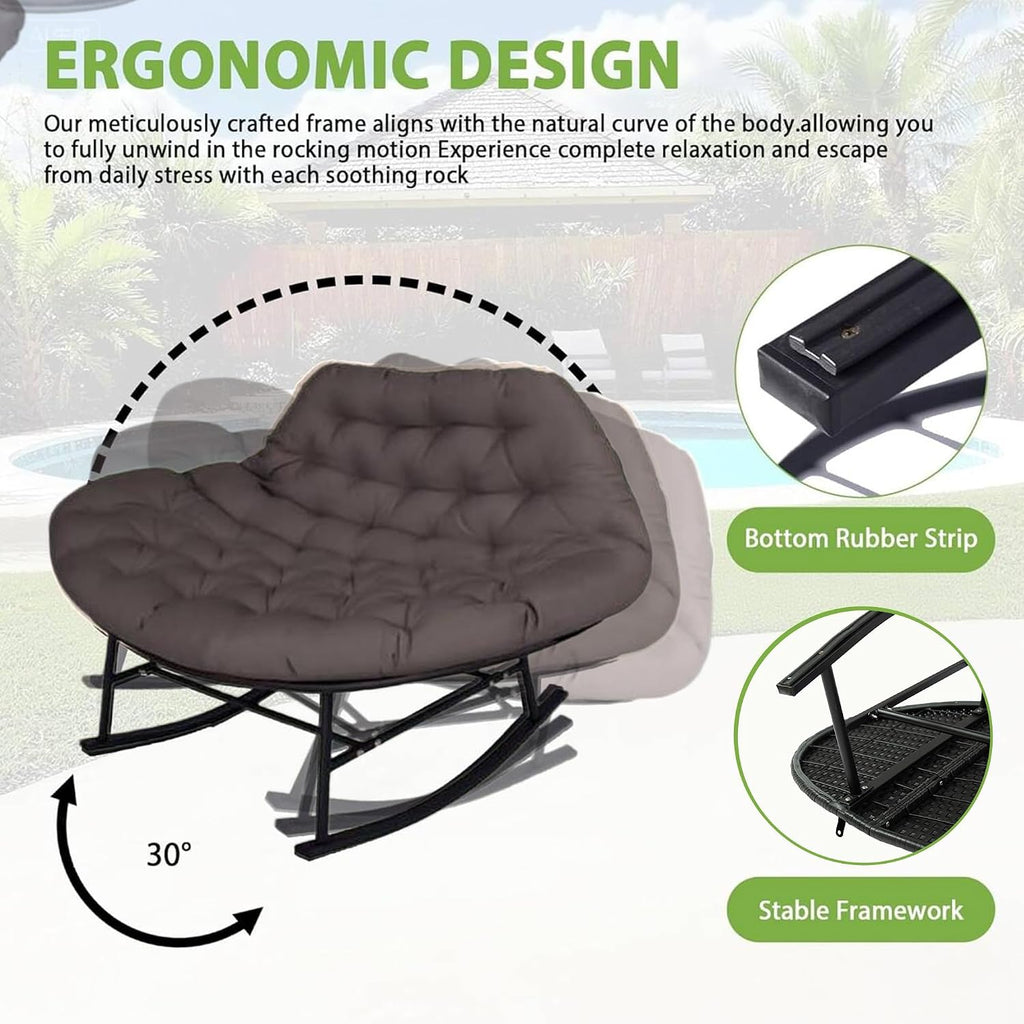 YOXIFOC Double Rocking Chair, Indoor and Outdoor Dual Lounge Chair, with Extra Thick and Large Cushion, Suitable for Living Room/Patio/Garden (Grey)
