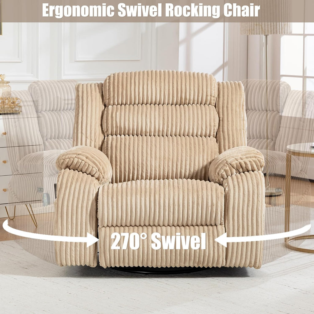 SINCRUMI Power Swivel Rocker Recliner Chair for Adults with Vibration and Heat, USB and Type-C Charging Port, Infinite Position, Electric Glider Rocking Chairs for Living Room, Nursery, Light Camel
