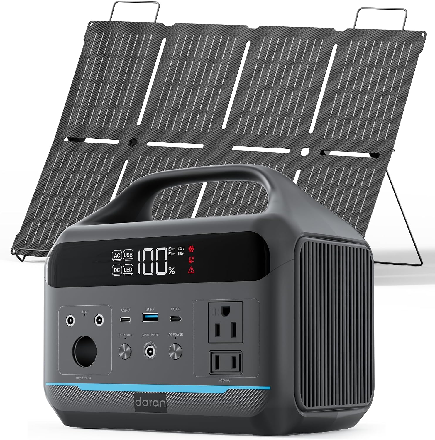 DARAN Portable Power Station 600W with 80W Solar Panel, 288Wh LiFePO4 Solar Generator, Dual AC Outlets, 100W USB-C PD, Fast Recharge for Camping, RV, Power Outage, Emergency Backup