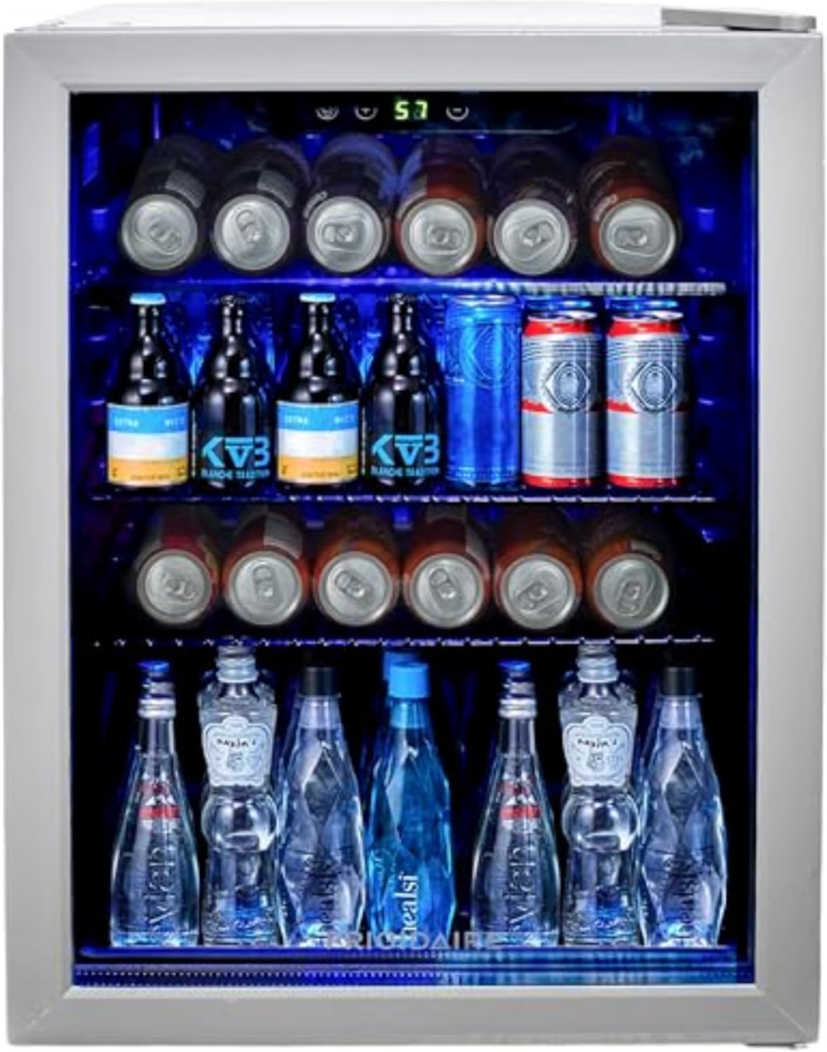 Frigidaire EFMIS9O00, Beverage Fridge Refrigerator with Glass Door, Compact Mini Fridge with Digital Temperature Control Fits 88 Cans or 25 Bottles, 74L Capacity - 19.29' D x 25' W x 17.51' H, Silver