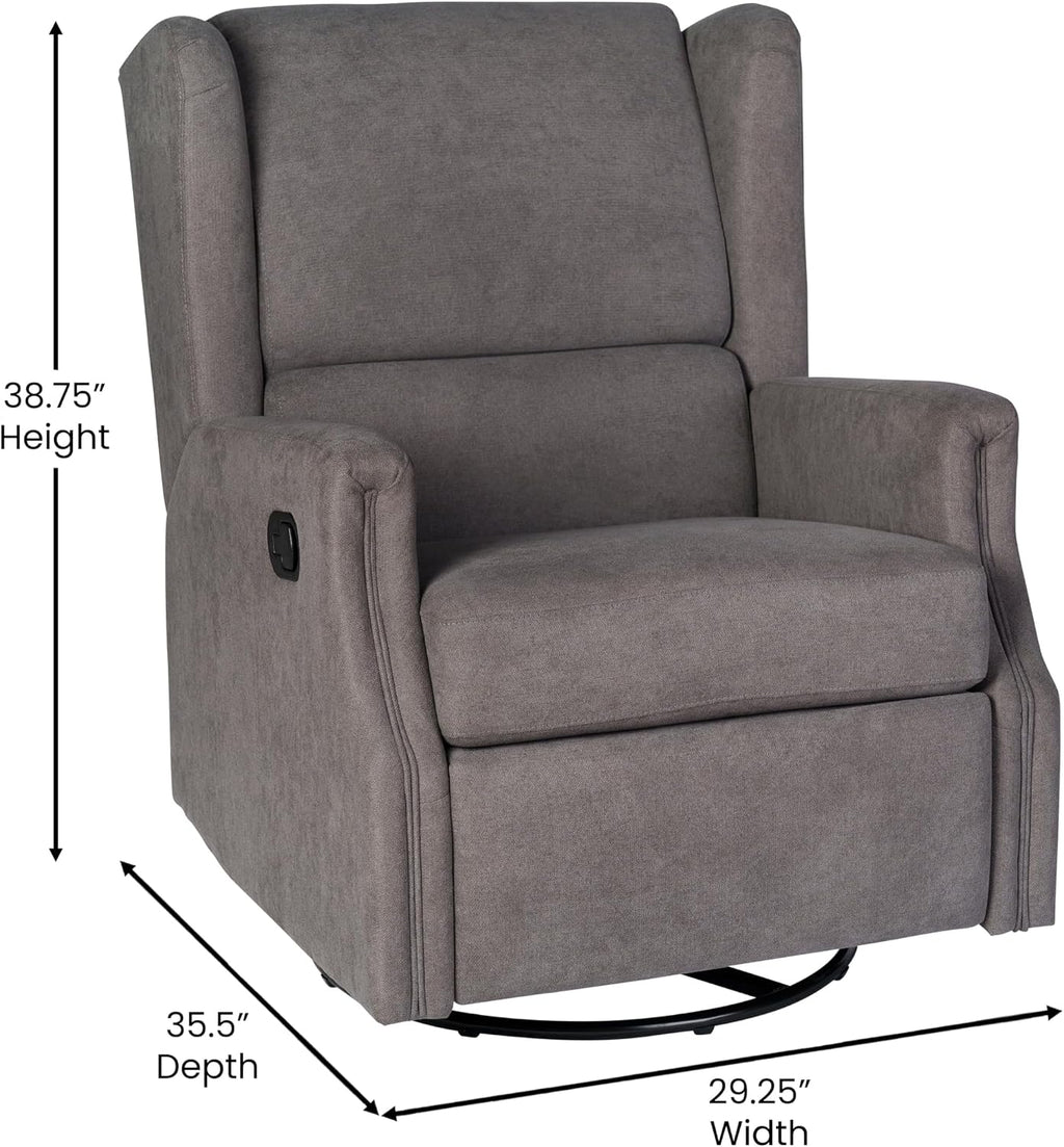 Flash Furniture Omma Swivel Glider Rocking Recliner, Manual Wingback Recliner with 360 Degree Swivel, for Living Room, Bedroom, or Nursery, Upholstered, Dark Gray