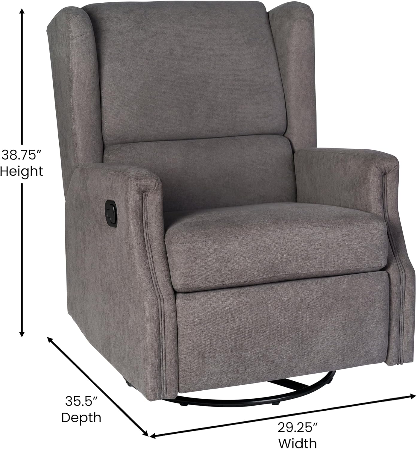 Flash Furniture Omma Swivel Glider Rocking Recliner, Manual Wingback Recliner with 360 Degree Swivel, for Living Room, Bedroom, or Nursery, Upholstered, Dark Gray