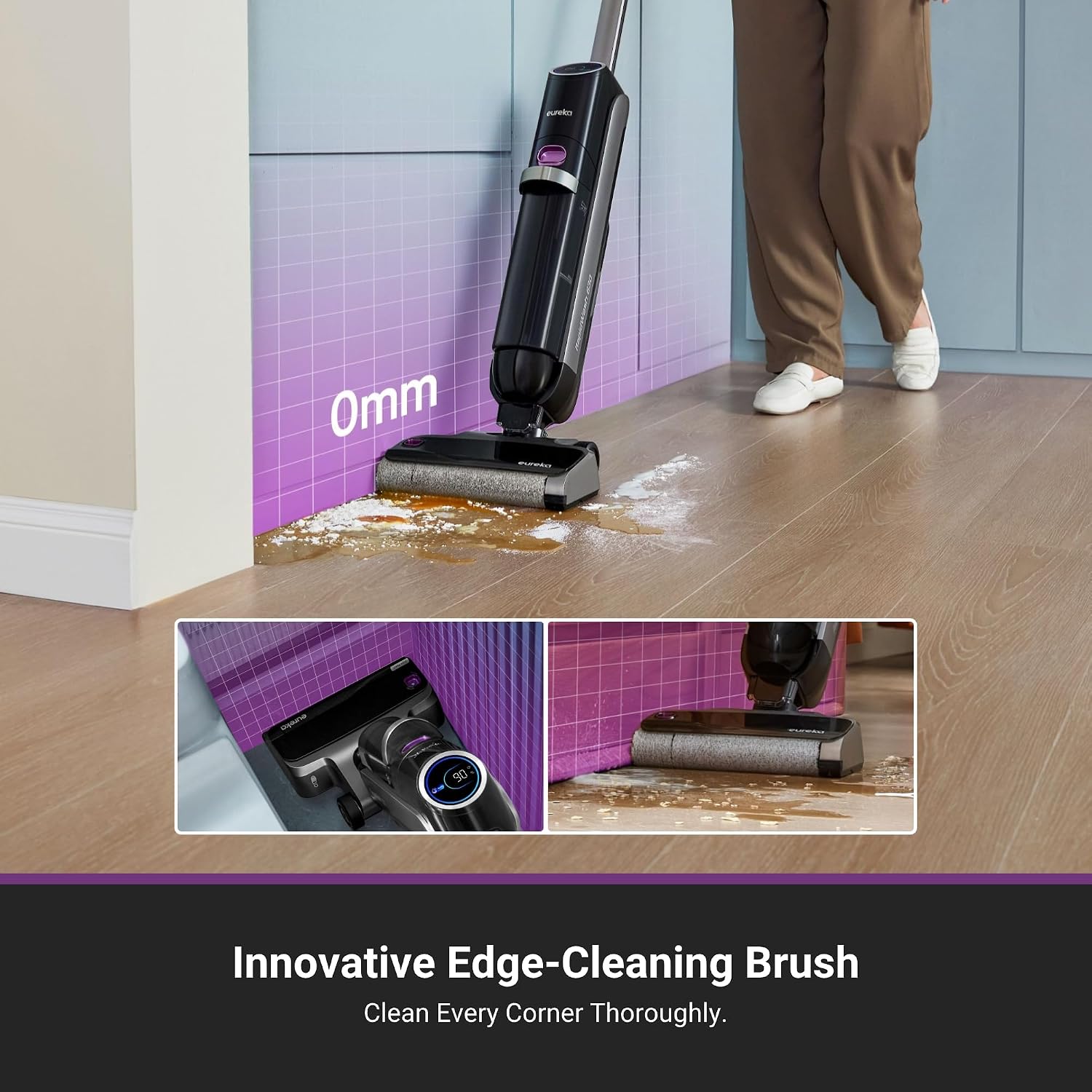 Eureka Wet Dry Vacuum Cleaner Cordless, Mop Vacuum Cleaner with Self-Cleaning System, Lightweight Hardwood Floors Vacuum for Pets and Sticky Messes, Black, NEW630PL