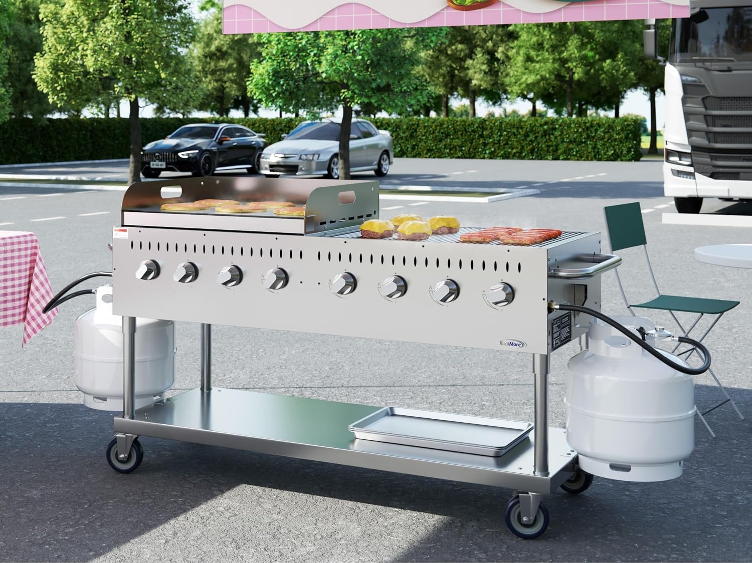 60 in. 8-Burner Commercial Outdoor Propane Gas Grill with 30 in. Griddle in Stainless-Steel, ETL Listed (CGKIT6-G30)