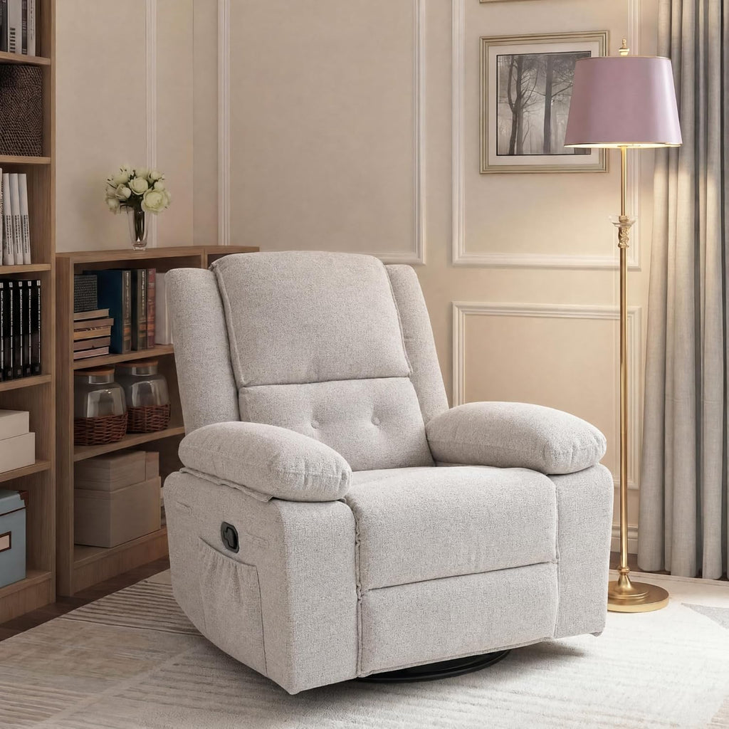 FLEXISPOT Swivel Rocker Recliner Chair for Adults, Massage Recliner Rocking Chair Nursery, 360° Swivel Nursery Glider for Living Room Bedroom, Light Grey(XRC2)