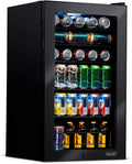NewAir 126 Can Beverage Refrigerator | Freestanding Small Mini Fridge for Bedroom with Glass Door | Drink Cooler with Adjustable Shelves, Quiet Cooling & Locking Door | Black