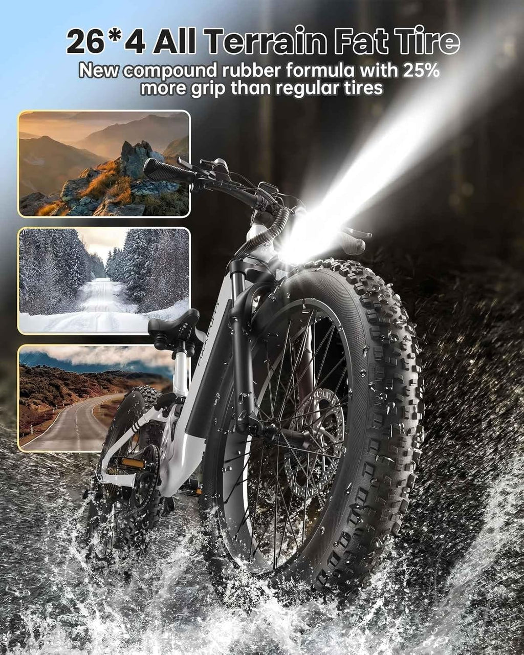 PUCKIPUPPY Battery+Electric Bike for Adults 960W(Peak), 48V 20AH Battery Adult Electric Bicycles, 26' Fat Tire Full Suspension Step-Thru Ebike, 28MPH Mountain Ebike, 7 Speed, 80Miles Range