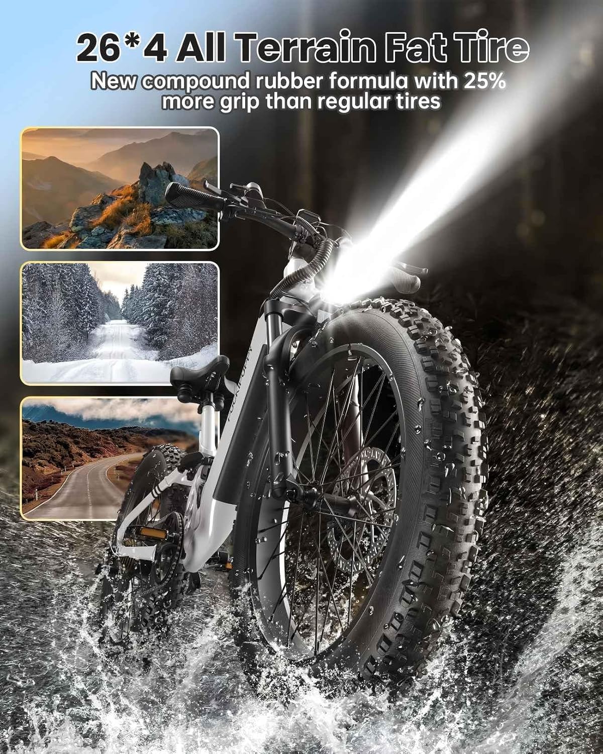 PUCKIPUPPY Battery+Electric Bike for Adults 960W(Peak), 48V 20AH Battery Adult Electric Bicycles, 26' Fat Tire Full Suspension Step-Thru Ebike, 28MPH Mountain Ebike, 7 Speed, 80Miles Range