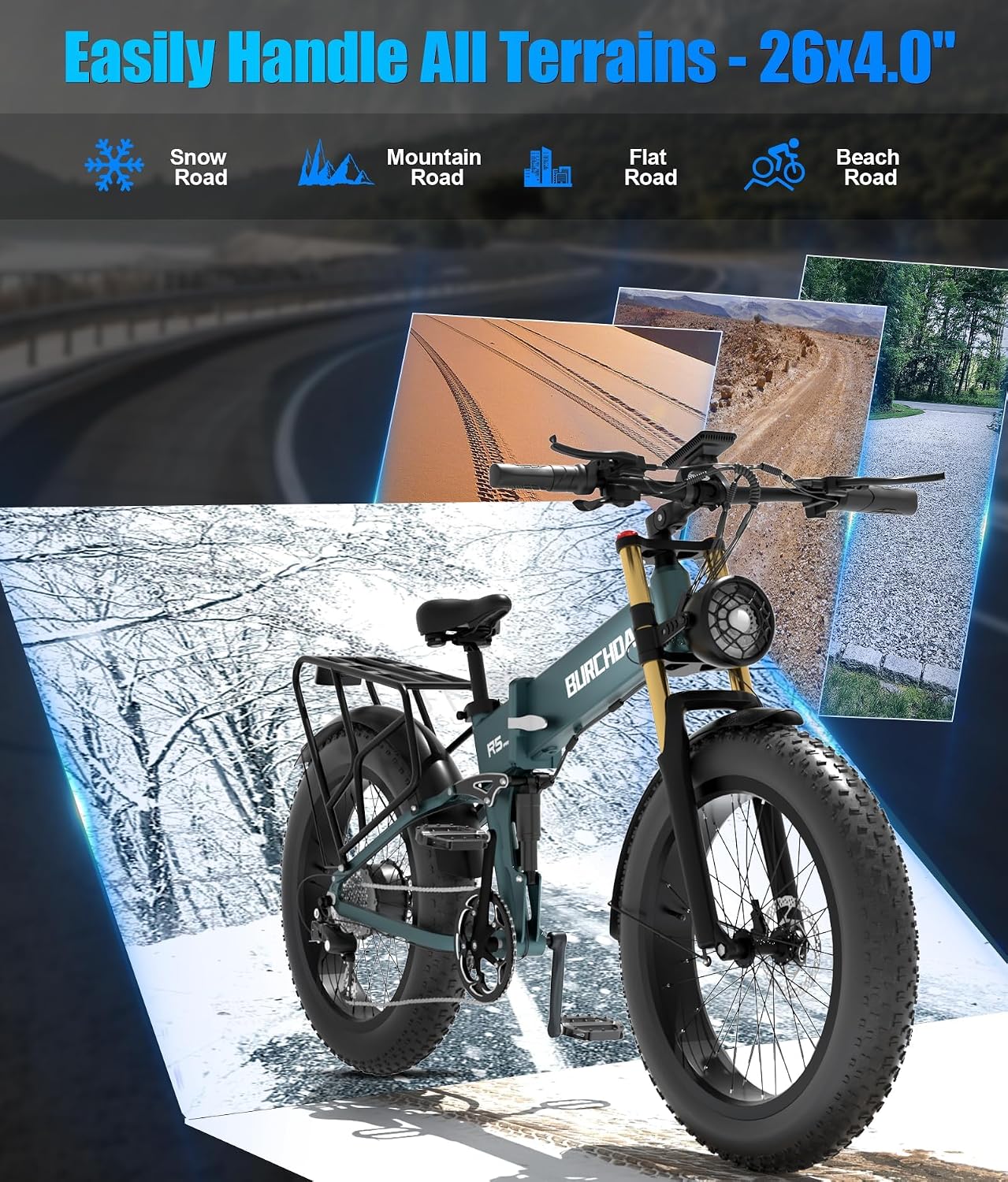 DAMSON Electric Bike for Adults Dual Motor AWD 5000W/3000W/1500W Peak 40MPH/30MPH Dirt Ebike, 52V/48V Max-Output Up to 65/80/120/160 Miles Long Range, 26' Full Suspension Fat Tire Mountains Bicycle