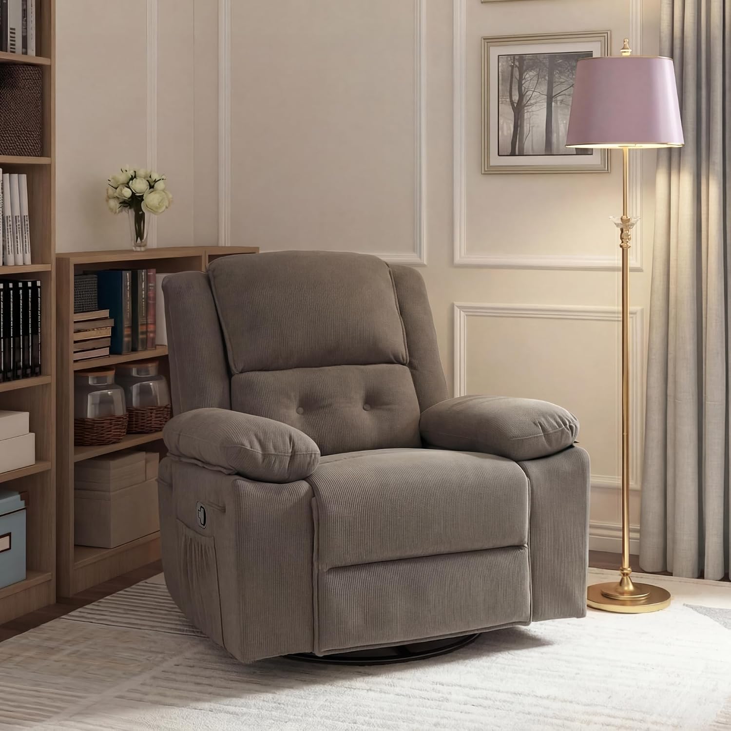 FLEXISPOT XRC2 360° Swivel Rocker Recliner for Adults, Rocking Glider Chair with Massage and Heat, Small Swivel Recliner for Living Room Bedroom Nursery, Grey