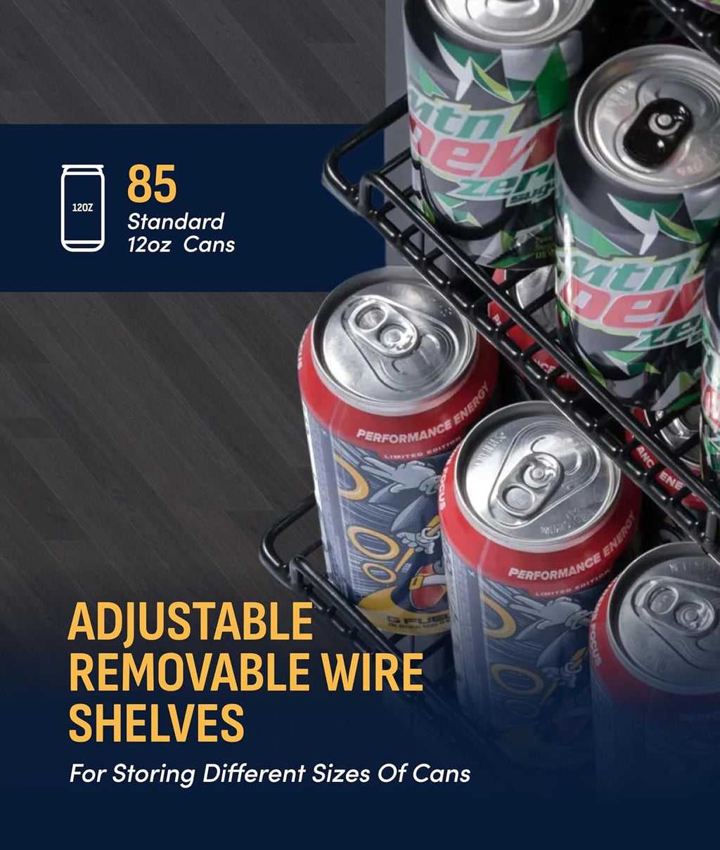 NewAir 85 Can Beverage Refrigerator with HexaColor LED Lights | Small Mini Fridge for Bedroom, Gaming Room, or Office | Remote Controlled Lighting & Quiet Cooling