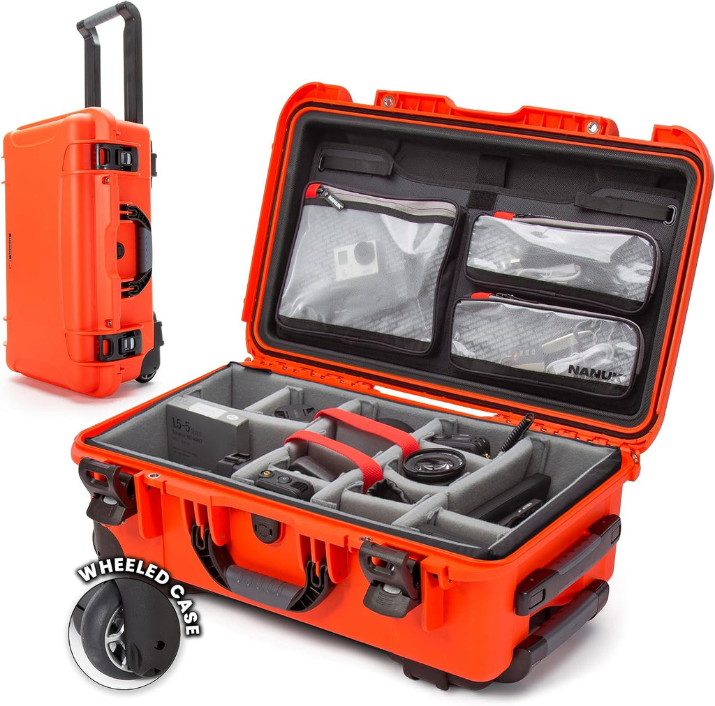 NANUK 935 Pro Photo Kit – Waterproof Travel Camera Hard Case with Padded Dividers and Wheels, 22' x 14' x 9' - Dustproof and Impact Resistant, Airline Carry-On Approved – Orange