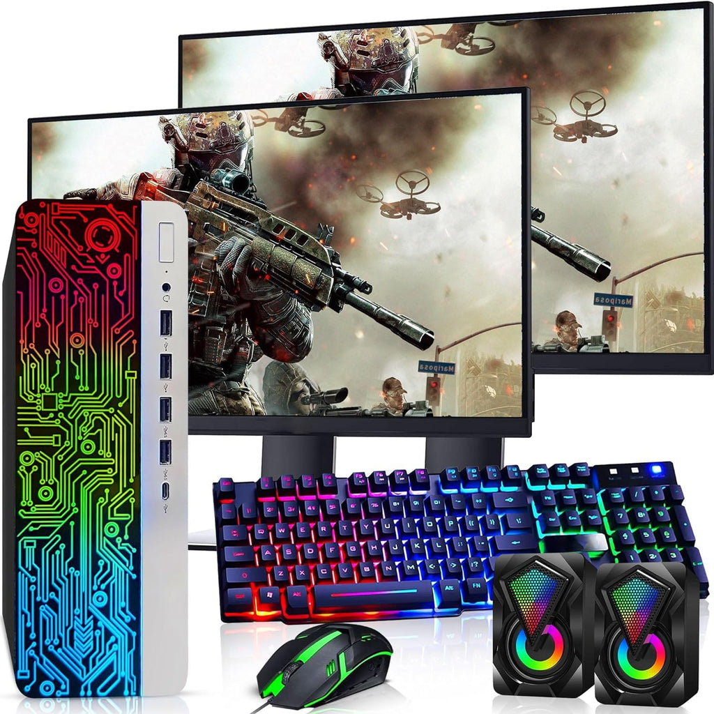 HP ProDesk RGB Desktop PC, Intel Core i5 6th Gen | 16GB DDR4 Ram | 512GB SSD | Dual 22 Inch Monitors | Gaming Keyboard & Mouse | Computer with AMD Radeon RX-550 4GB | Windows 11 Pro (Renewed)