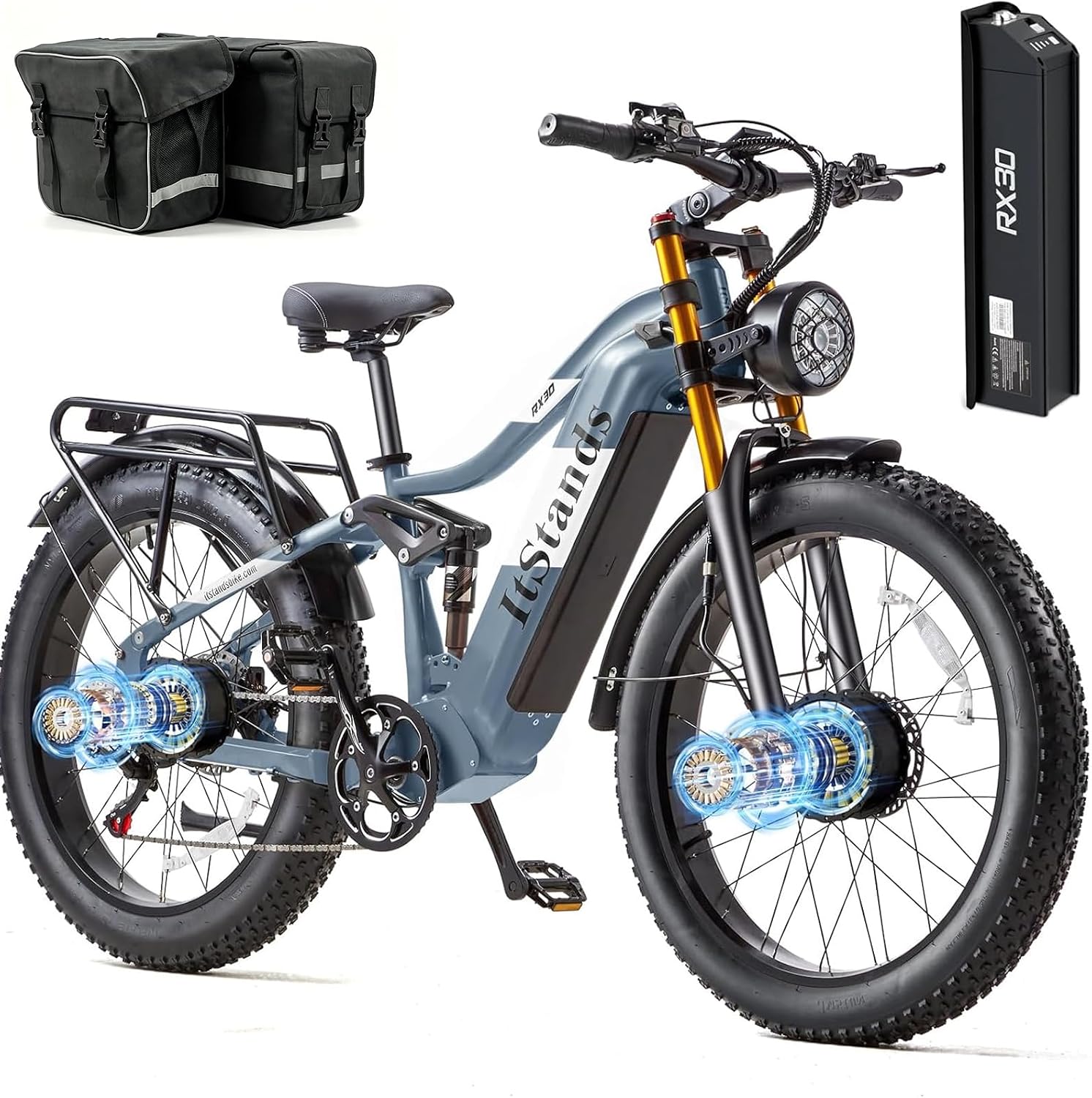 DAMSON Electric Bike for Adults Dual Motor AWD 5000W/3000W/1500W Peak 40MPH/30MPH Dirt Ebike, 52V/48V Max-Output Up to 65/80/120/160 Miles Long Range, 26' Full Suspension Fat Tire Mountains Bicycle