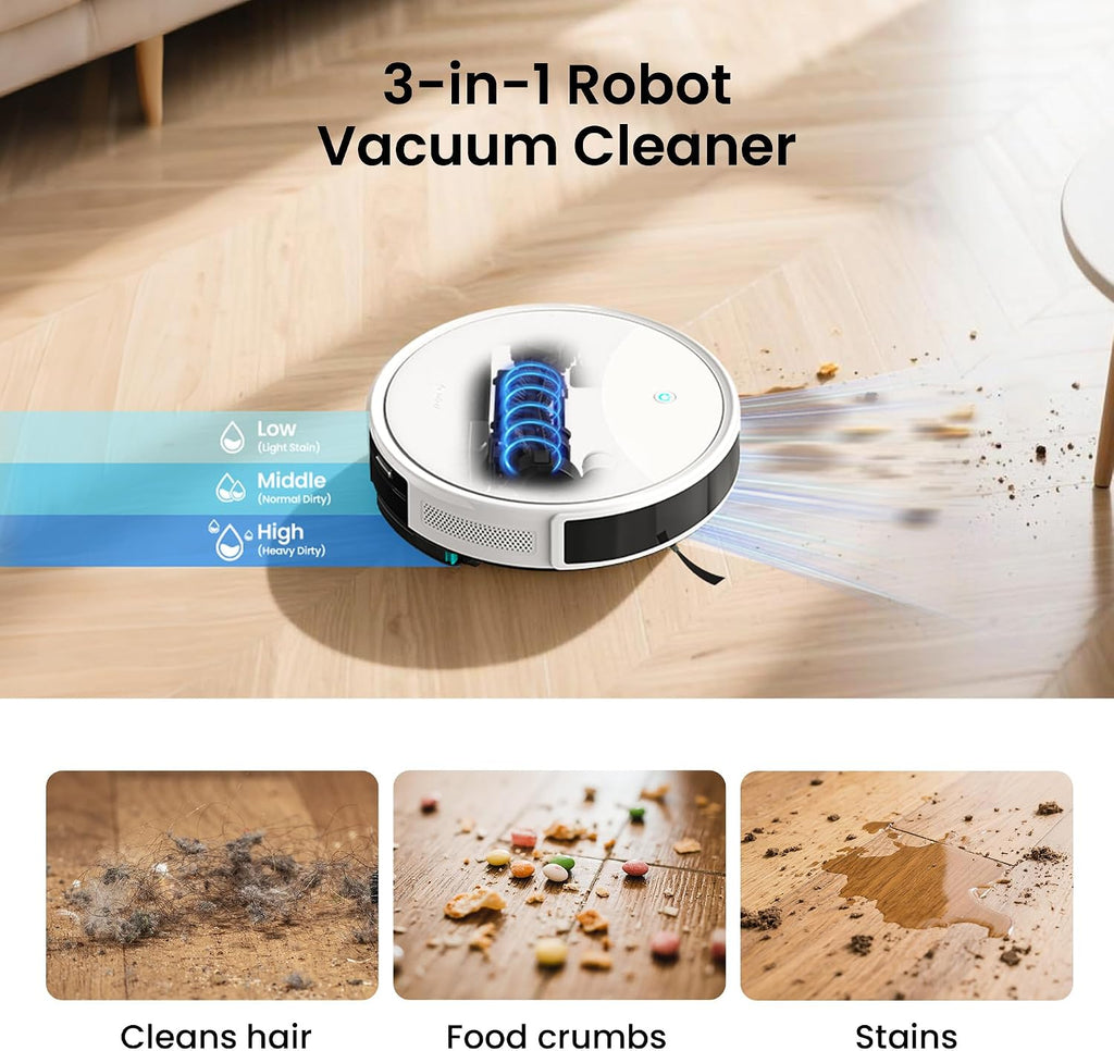 Lefant M350 Robot Vacuum and Mop Combo, 75-Day Self-Emptying, 190° PSD Obstacle Avoidance,6000Pa Suction，Quiet,Smart Navigation,Self-Charging, for Hard Floor, Carpet, Pet Hair,150 Min Runtime.White