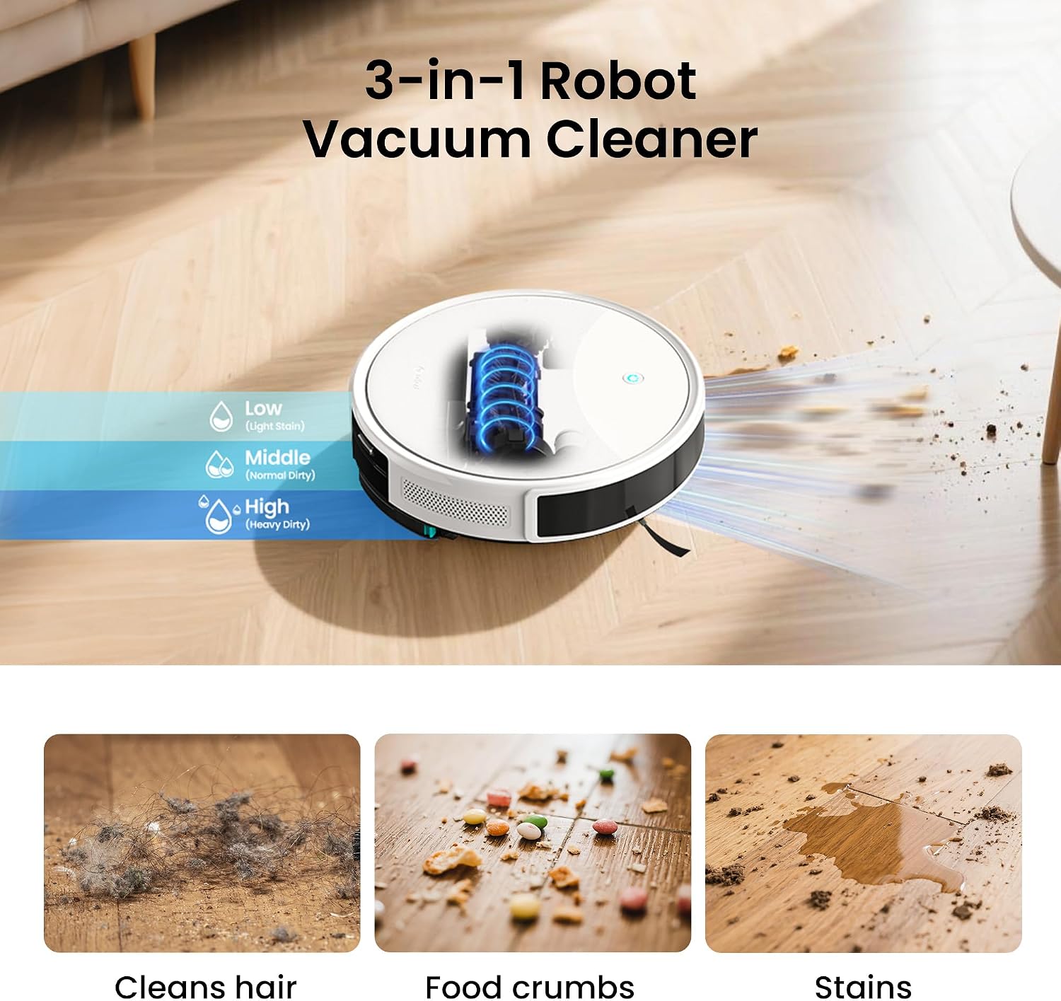 Lefant M350 Robot Vacuum and Mop Combo, 75-Day Self-Emptying, 190° PSD Obstacle Avoidance,6000Pa Suction，Quiet,Smart Navigation,Self-Charging, for Hard Floor, Carpet, Pet Hair,150 Min Runtime.White