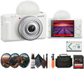 Sony ZV‑1F/W Vlog Camera in White | 20.1 MP 1‑Inch Exmor RS Sensor Compact Creator Camera (White) (ZV1F/W) + Filter Kit + 64GB Card + Card Reader + Bag + Flex Tripod + Cleaning Kit