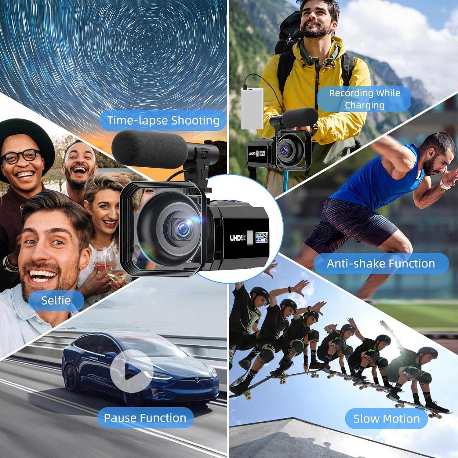 Camcorder Video Camera 5K 56MP - Dual Lens Vlogging Camera for YouTube with Night Vision 16X Digital Zoom 3' 270° Flip Touchscreen, 64GB Card, Microphone, Remote - Video Recorder for Content Creators