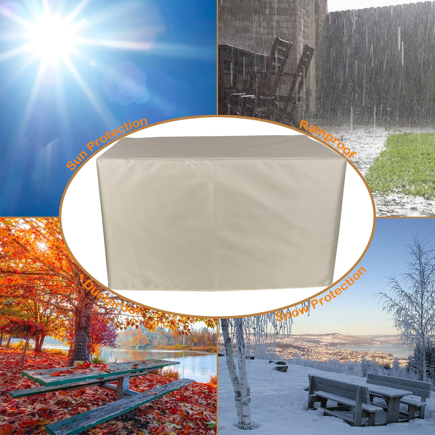 YSUEFIJO Patio Furniture Cover Set Waterproof 118x31x39in Beige Outdoor Garden Furniture Covers Rectangular Square for Table Chairs and Sofa, Tear-Resistant Anti-UV with Black Storage Bag