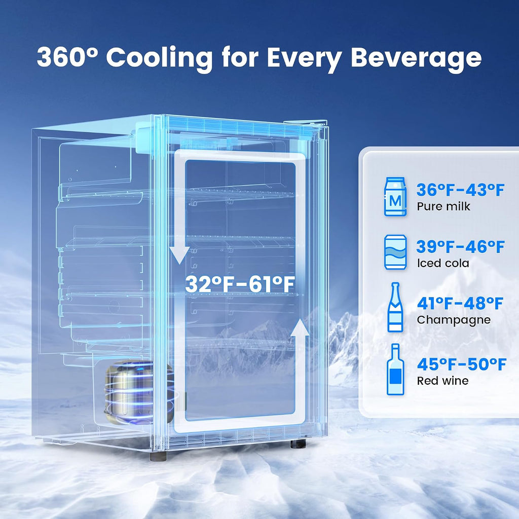 Feelfunn 145 Can Beverage Refrigerator Cooler - 4.5 Cu.Ft Mini Fridge Glass Door, Soda Wine Beer Drink Fridge, Small Refrigerator for Bedroom Office Home Bar Dorm, Digital Temperature Control, Silver