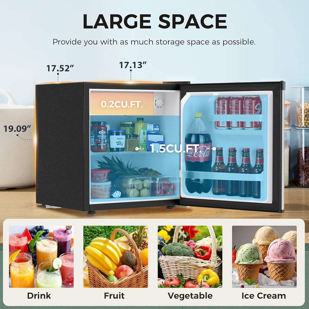 Antarctic Star 1.7 Cu.Ft Compact Refrigerator with Freezer,Adjustable Thermostat,Removable Glass Shelf,Single Reversible Door Mini Fridge for Bedroom,Office,Dorm,Silver
