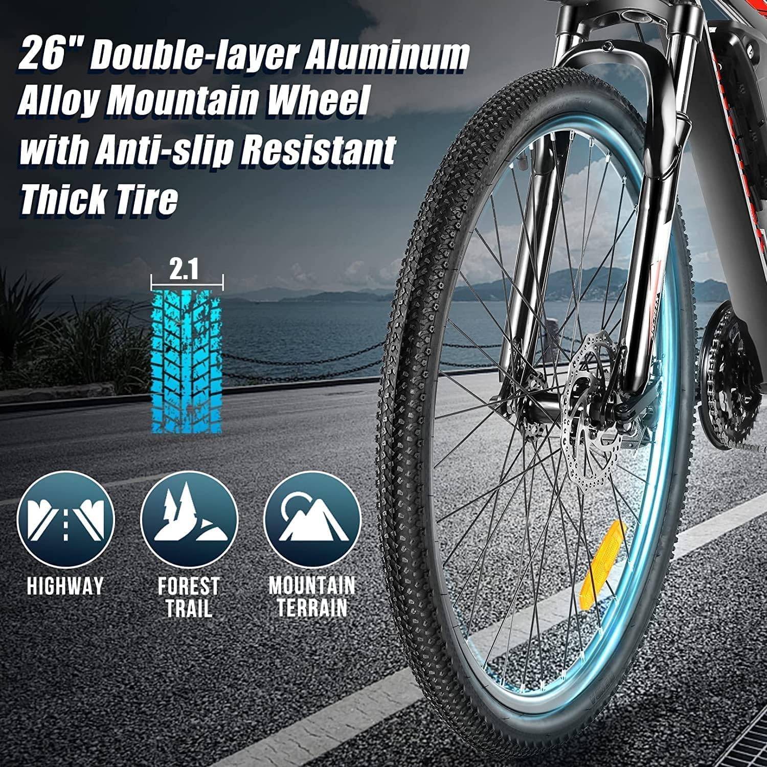 ANCHEER 26' Electric Bike for Adults, Peak 749W Ebike, 19.8MPH Electric Bicycle with 48V 374Wh / 48V 499Wh Battery(3H Fast Charge), LCD Display, Front Suspension, UL2849 Compliant