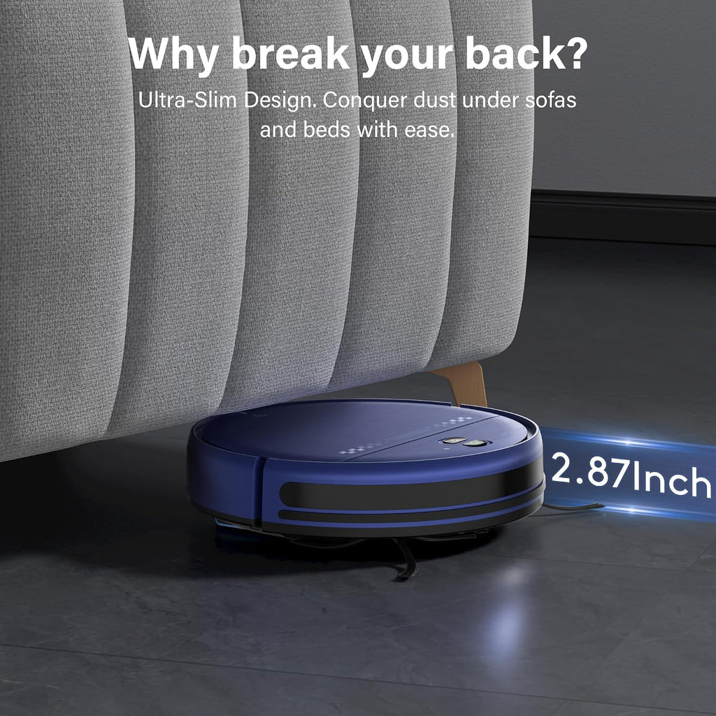 Robot Vacuum and Mop for Pet Hair, 2-in-1 Robot Vacuum Cleaner for Hard Floors&Carpets with 2.87'' Slim Design, Wi-Fi/App/Voice Control, 3D Obstacle Avoidance & Self-Charging