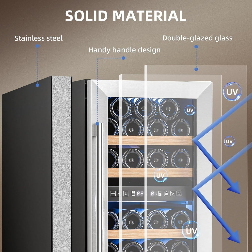 Antarctic Star Wine Fridge 15 Inch Wine Cooler Refrigerator,27 Bottles Dual Zone Freestanding or Bulit-in Wine Cooler Fridge with Stainless Steel Double-Layer Tempered Glass Door,3.1cu.ft