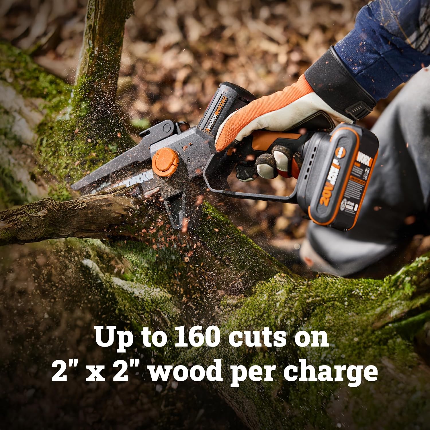 Worx 20V Cordless 5' Pruning Saw, Brushless Mini Chainsaw Cordless, Lightweight Electric Chainsaw 33 ft/s, Handheld Battery Chainsaw w/Tool-Less Chain Replacement Power Share WG325.9 – Tool Only