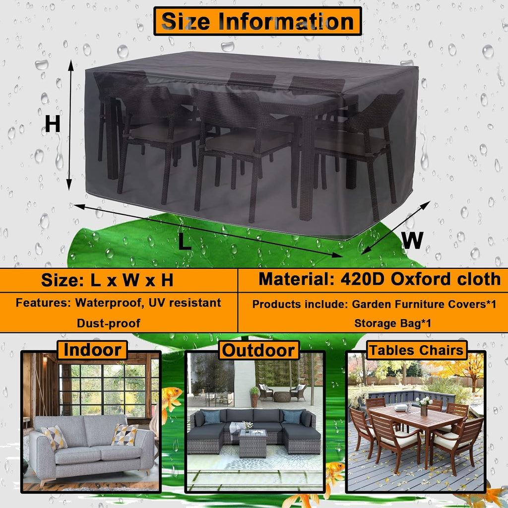 YSUEFIJO Garden Furniture Covers Waterproof Rectangular 138x102x28in Patio Furniture Cover Black 420D Oxford Fabric Rip Proof Heavy Duty Durable with Storage Bag Easy to Clean