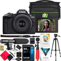 Canon EOS R50 Mirrorless Camera (Black) with RF-S 18-45mm F4.5-6.3 is STM Lens 5811C012 Bundle with Deco Gear Photography Bag + Microphone + Tripod + Software & Accessories Kit