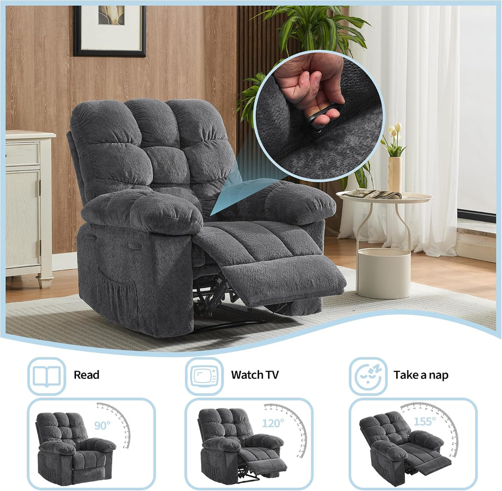 Garvee Manual Recliner Chair,Ergonomic Overstuffed Breathable Fabric Reclining Chair with Side Pockets,q235 Steel Frame Lazy Boy Recliner Single Sofa for Living Room Bedroom