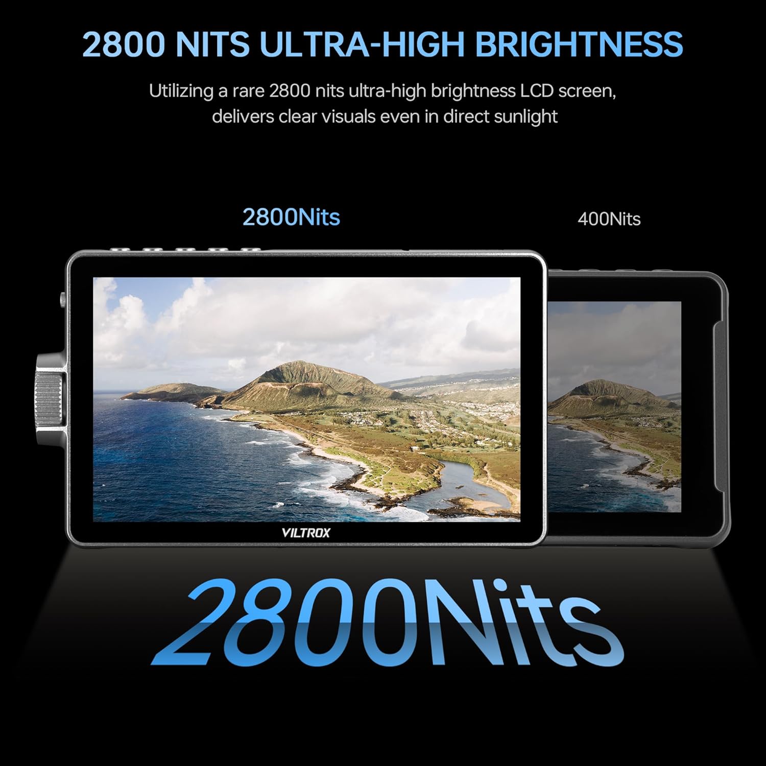 VILTROX DC-A1 2800Nits Camera Field Monitor Touchscreen with 7' Full HD1920x1080 IPS 4K HDMI Loop in/Out,3D LUTs Waveform Video Peaking Focus Assist, 170° Wide View Angle, Sunshade Hood & Battery