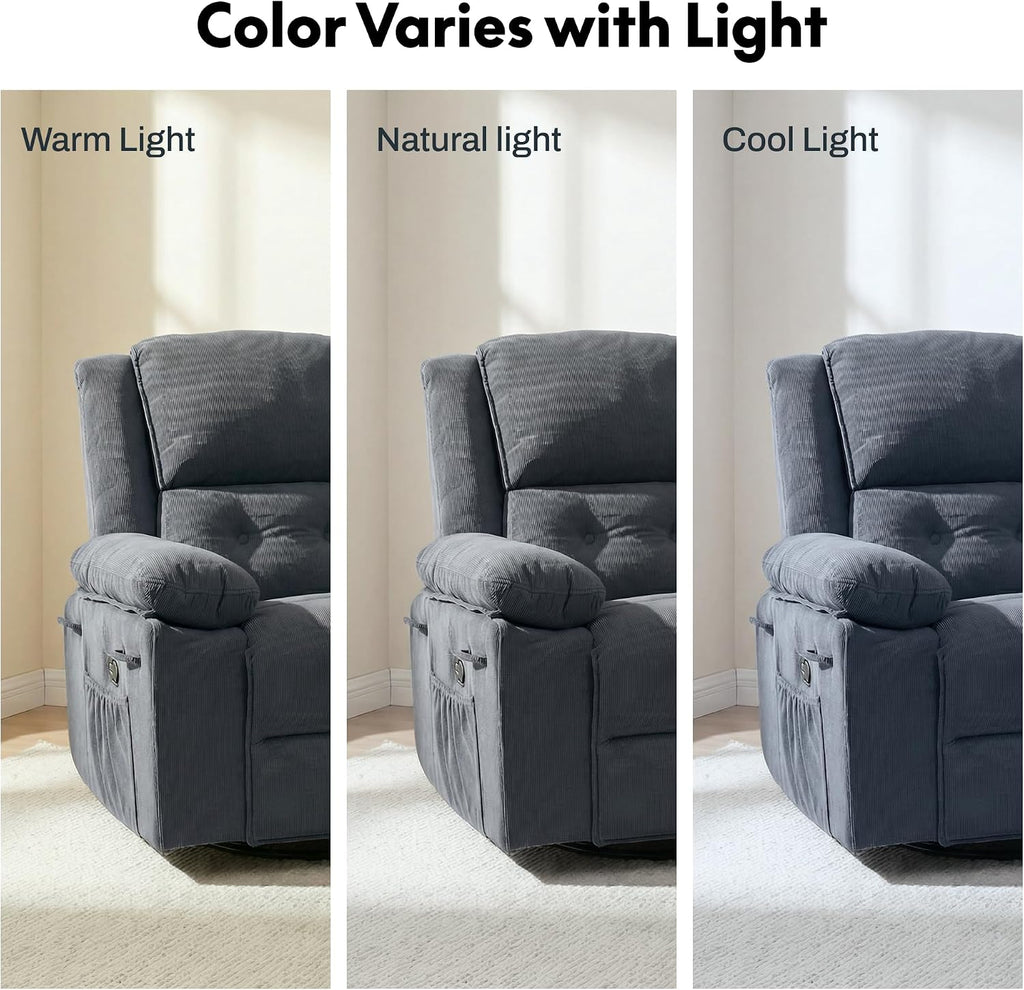 FLEXISPOT XRC2 360° Swivel Rocker Recliner for Adults, Rocking Glider Chair with Massage and Heat, Small Swivel Recliner for Living Room Bedroom Nursery, Blue Grey