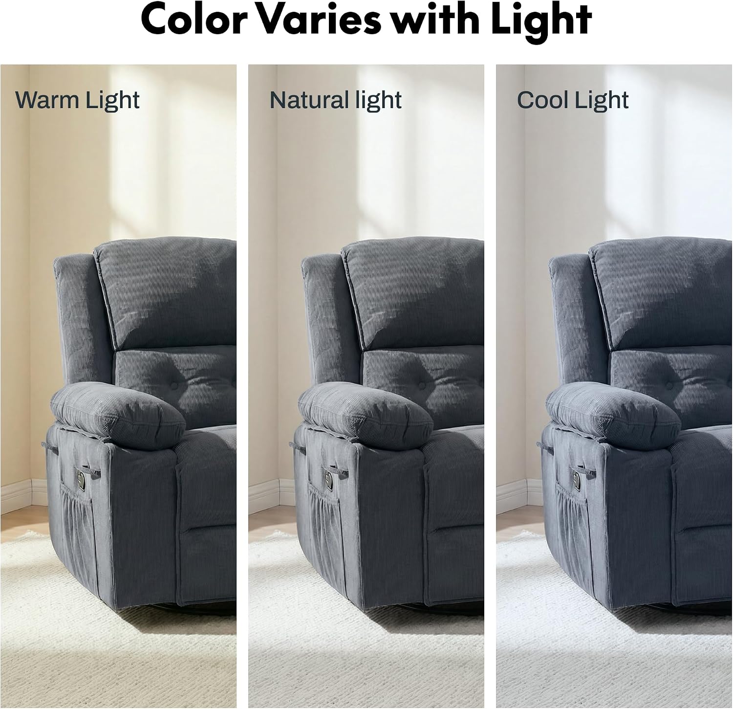 FLEXISPOT XRC2 360° Swivel Rocker Recliner for Adults, Rocking Glider Chair with Massage and Heat, Small Swivel Recliner for Living Room Bedroom Nursery, Blue Grey