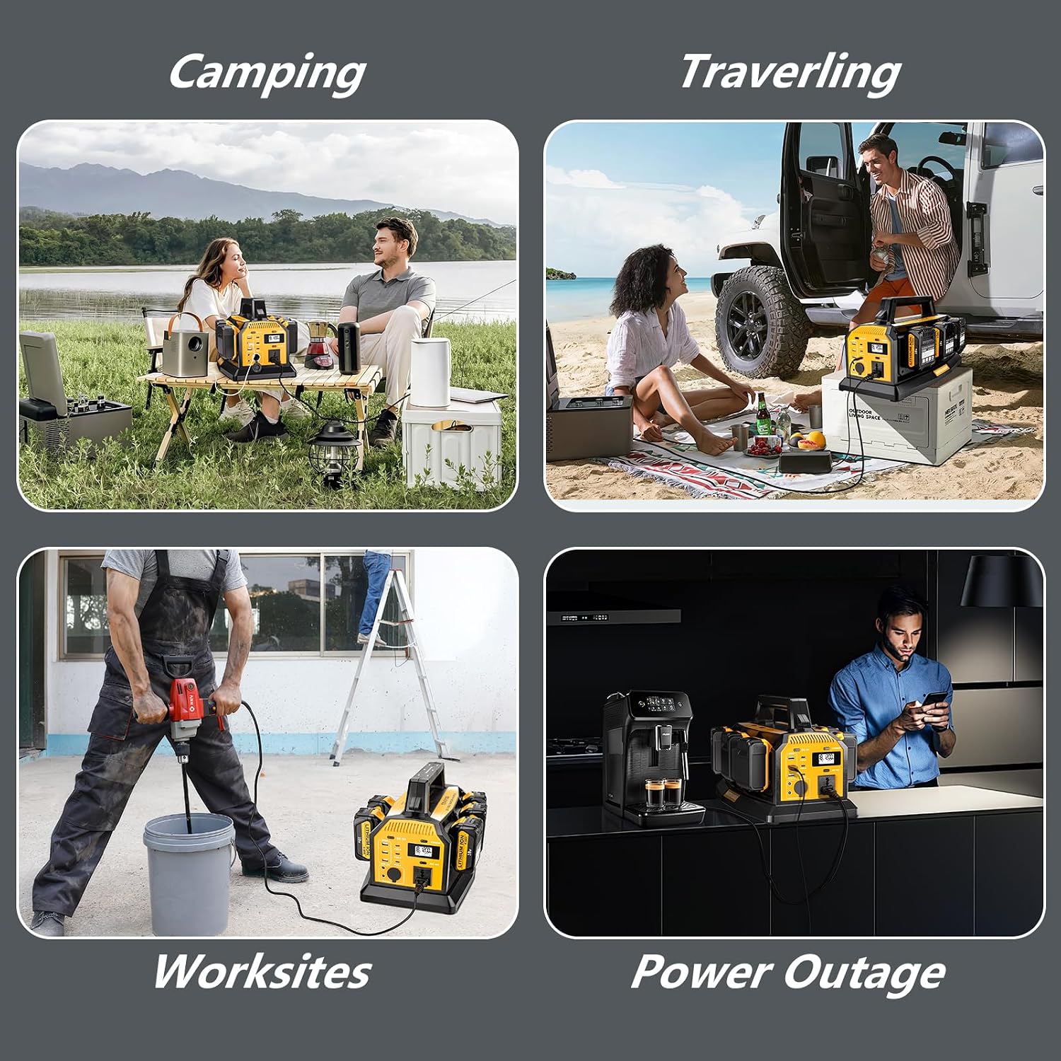 Adisipsoarin 1200W Power Inverter & 6A Rapid Charger for DeWalt 20V Battery – 6-Port DC to AC 120V Converter, 3 USB-A + 3 USB-C, 300lm LED Light for Camping, Travel, Emergencies(Battery not Included)