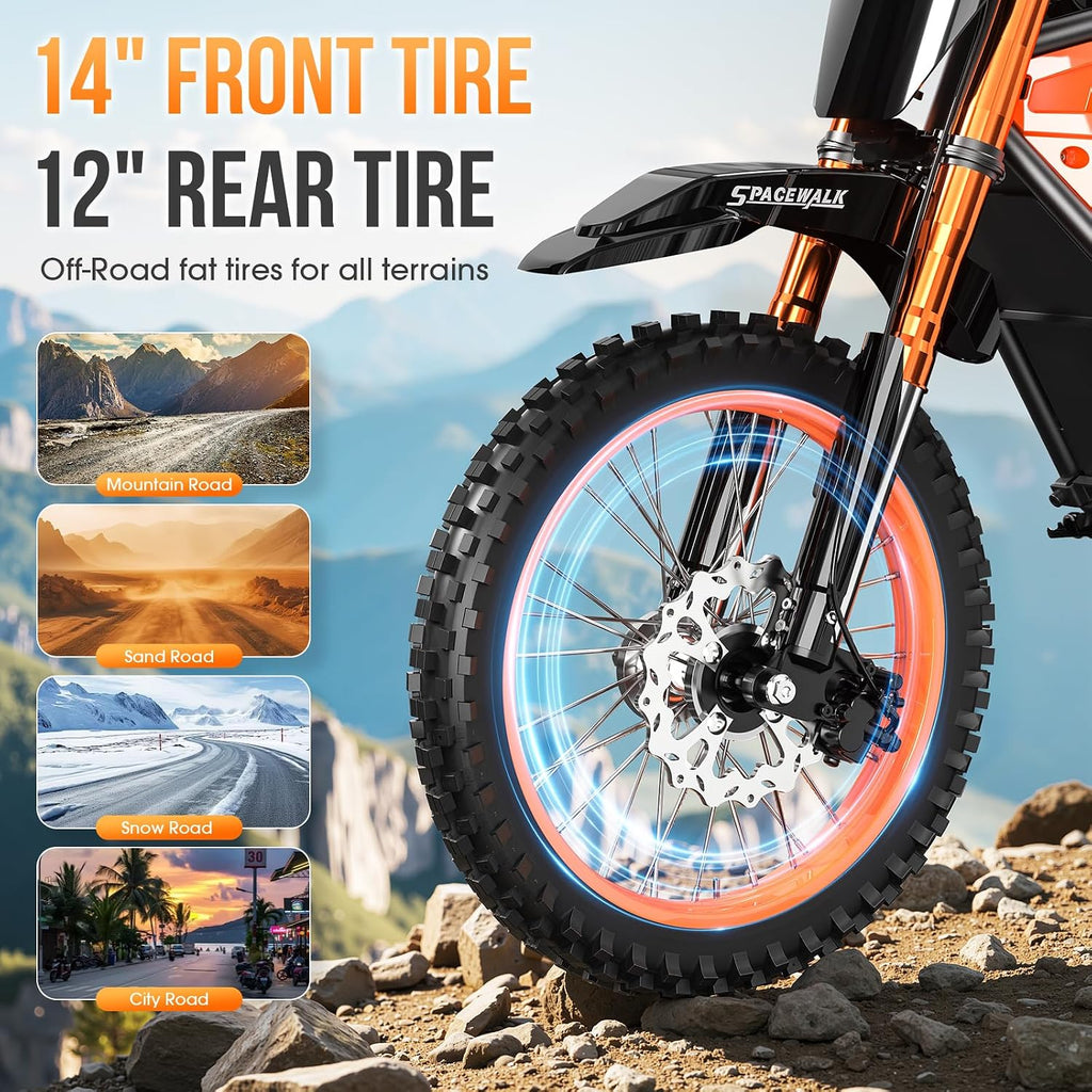 EILLEO Electric Dirt Bike for Adults Teens 48V, E Dirtbike Ebike with 3000W Motor, Electric Motorcycle with 14'/12' Fat Tire, 37.5MPH Hydraulic Brakes & Full Suspension, Fit Age 13+