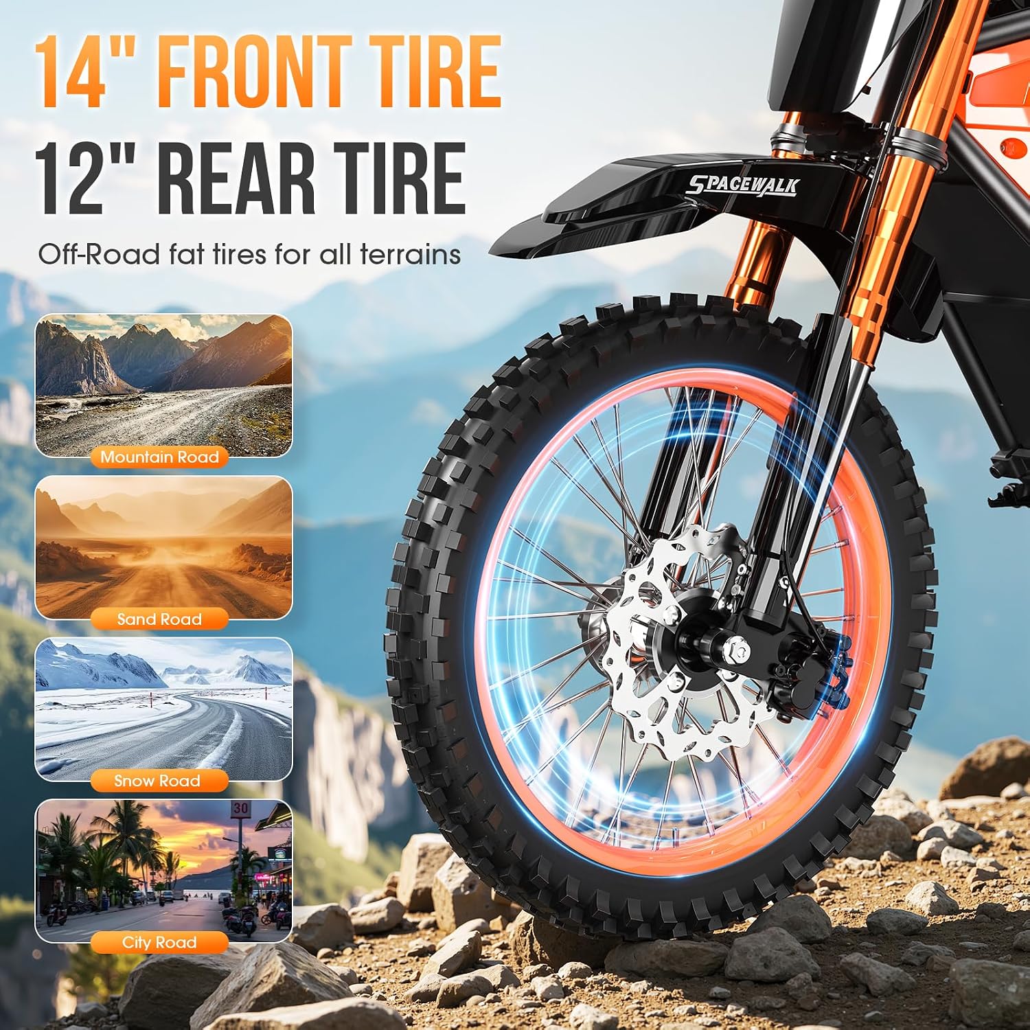 EILLEO Electric Dirt Bike for Adults Teens 48V, E Dirtbike Ebike with 3000W Motor, Electric Motorcycle with 14'/12' Fat Tire, 37.5MPH Hydraulic Brakes & Full Suspension, Fit Age 13+