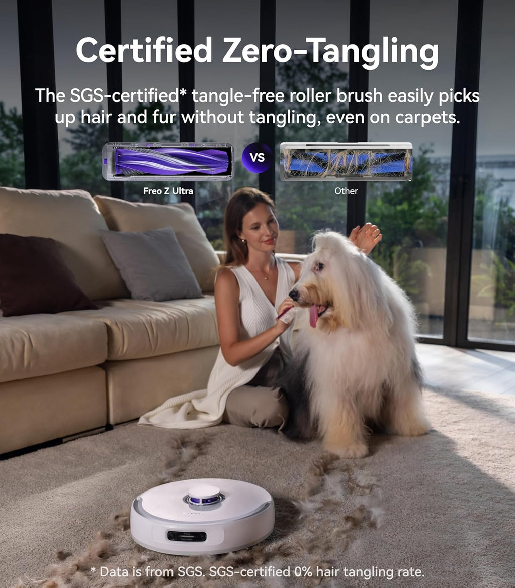 NARWAL Freo Z Ultra Robot Vacuum and Mop Combo, Dual RGB Cameras and Chips, AI Avoidance, 12000Pa Suction, Real-Time Decisions, Adaptive Hot-Water Self Wash & Self Emptying,Quiet, White (Renewed)