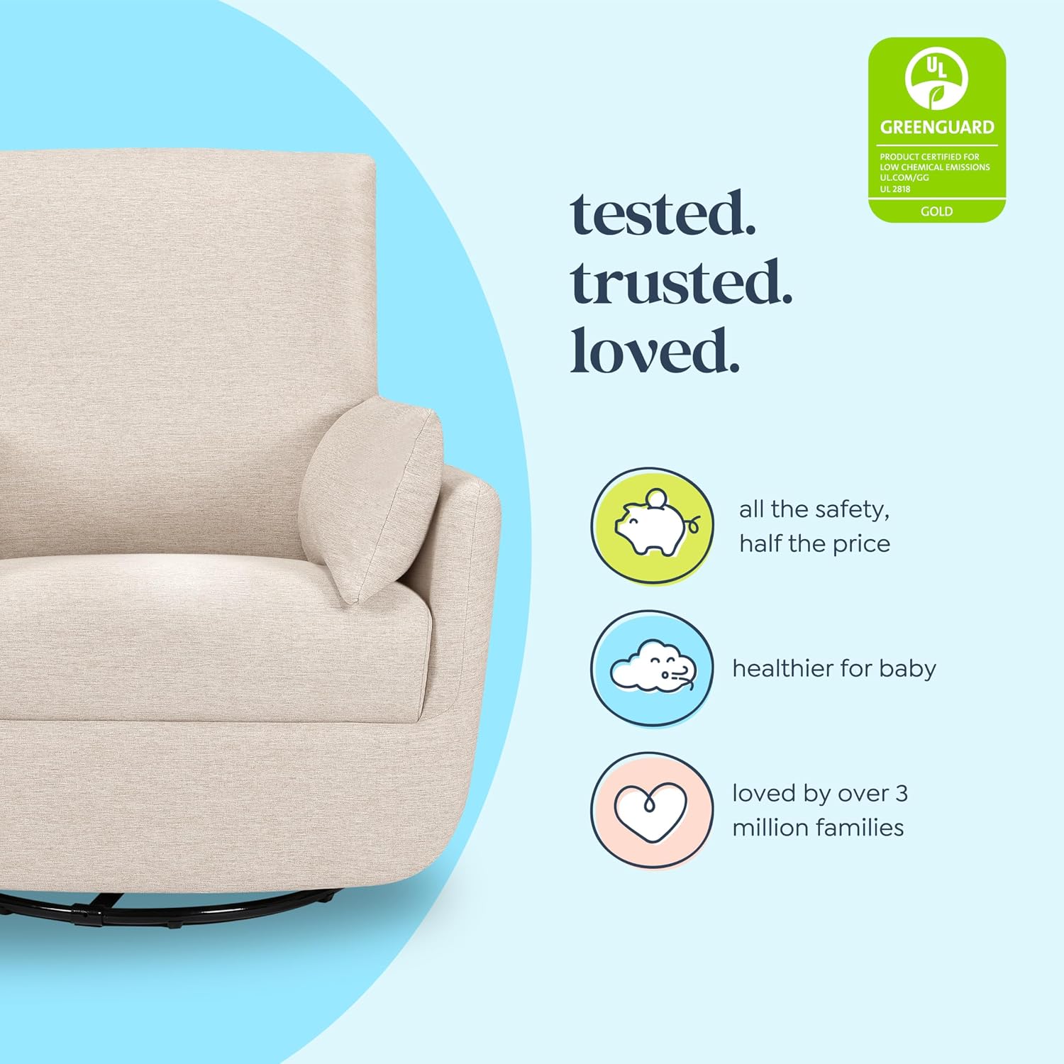 Davinci Juno Swivel Glider in Beach, Greenguard Gold & CertiPUR-US Certified