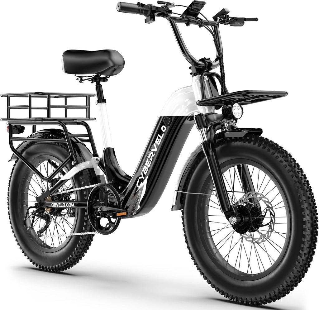 Cybervelo 1500W Motor Peak Electric Bike for Adults and Teenagers, 48V 20AH Removable Battery Step Thru EBike, 30+MPH, 80 Miles Max Range, 20' Fat Tire Adult Electric Bicycles for 7 Speed