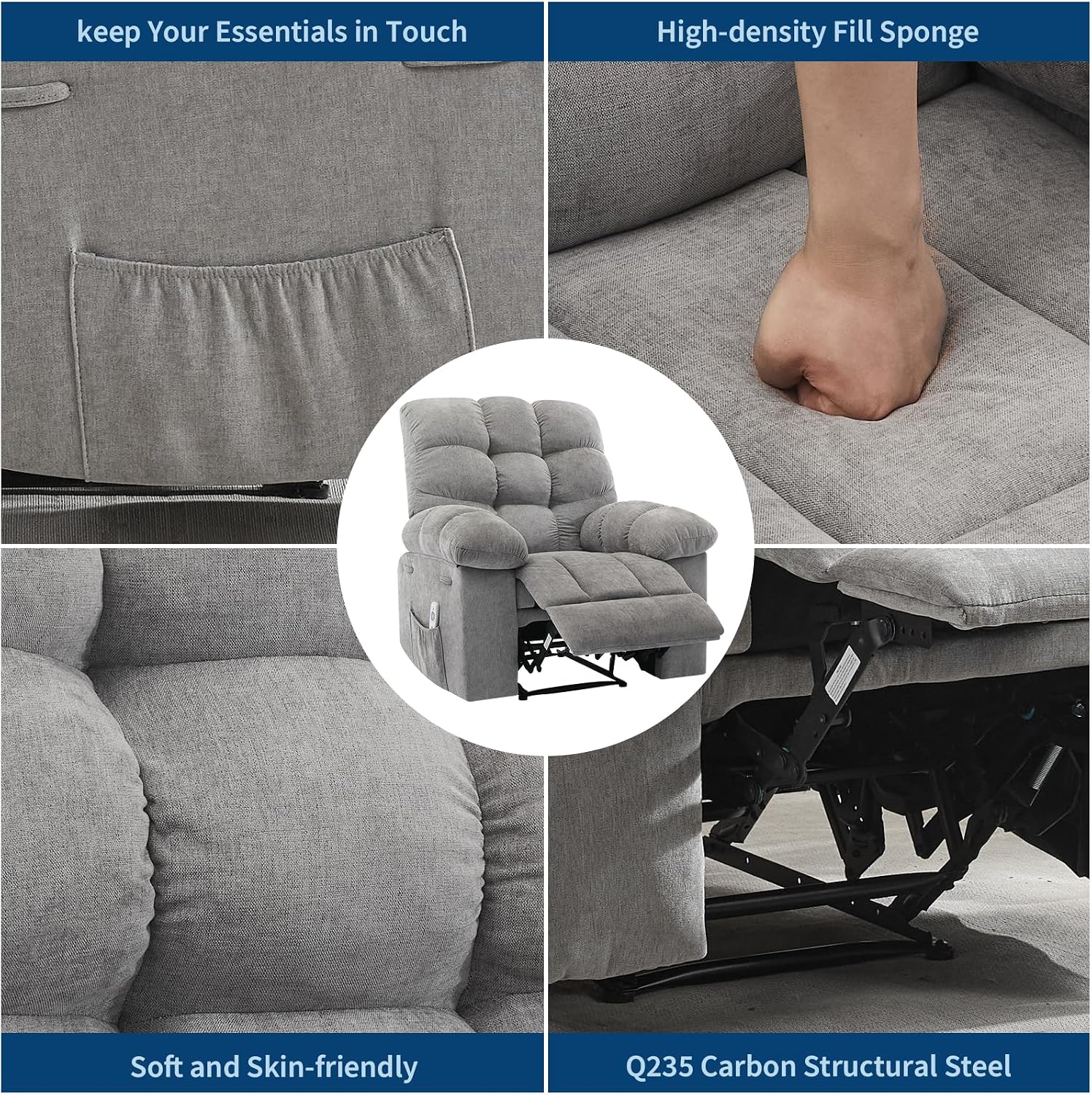 Garvee 21.4in Wide Recliner Chair,Massage & Heat Recliner Chair for Adults,Home Theater Seating with Lumbar Support,Ergonomic Breathable Fabric Nursery Rocking Chairs for Living Room