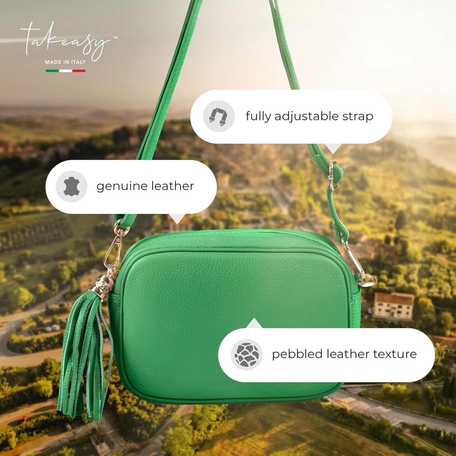 Italian Calf Leather Crossbody Bag for Women with Tassel Zipper | Small Camera Purse Shoulder Handbag Pocketbook